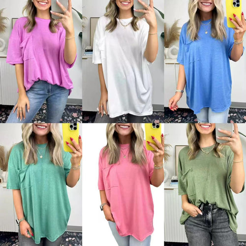 Damen lässiges Oversized T-Shirt mit Tasche Drune