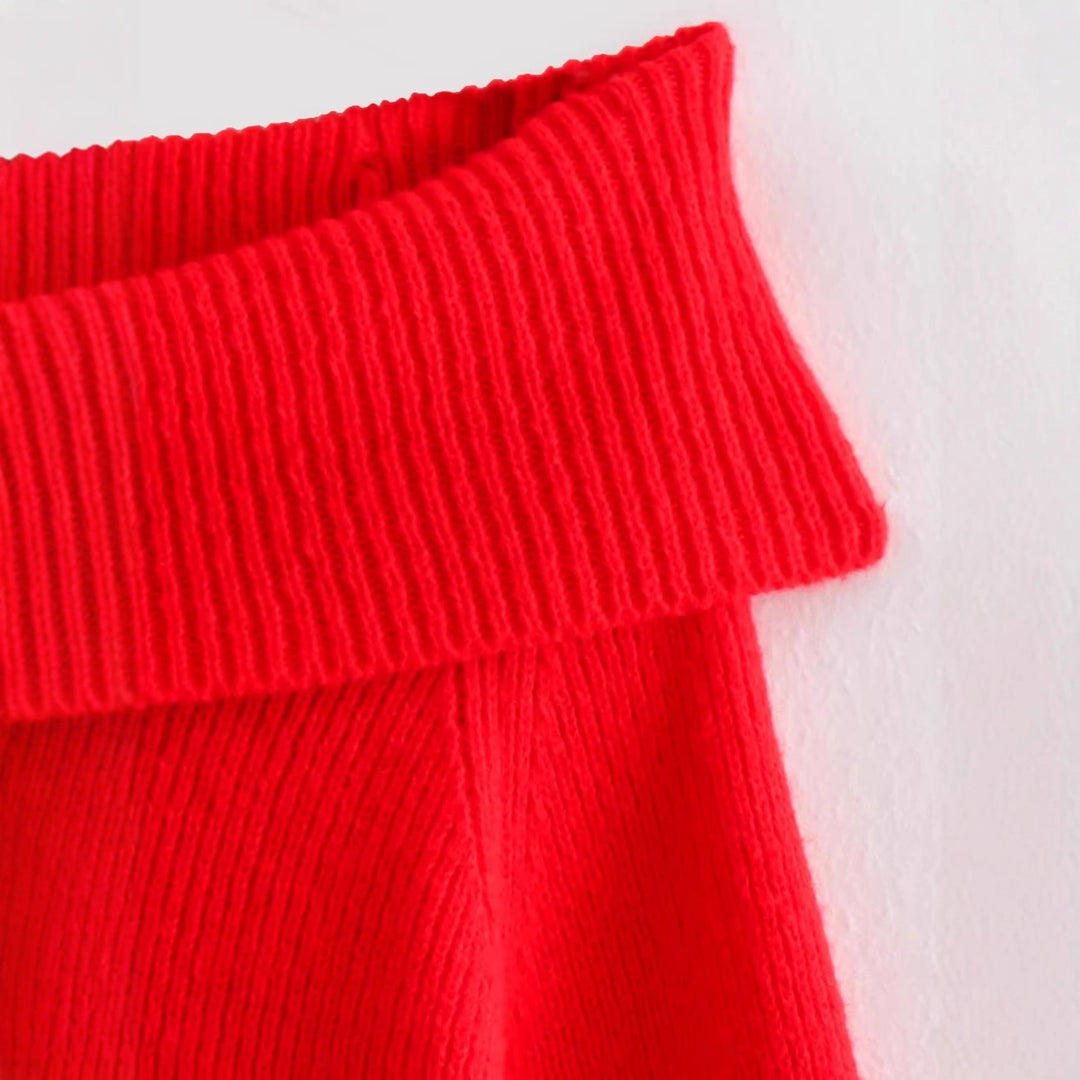 Damen eleganter, hochgeschlossener Strickpullover mit weitem Kragen Drune