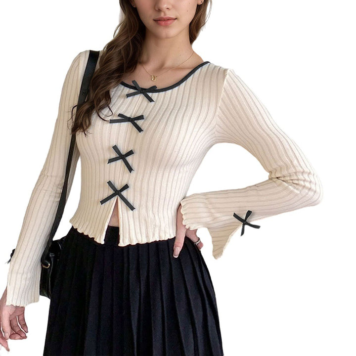 Damen Langarmshirt mit dekorativen Schleifchen-Details Drune