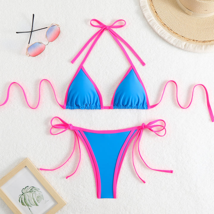 Damen Triangel-Bikini-Set mit verstellbaren Schleifen und kontrastierenden Akzenten Drune