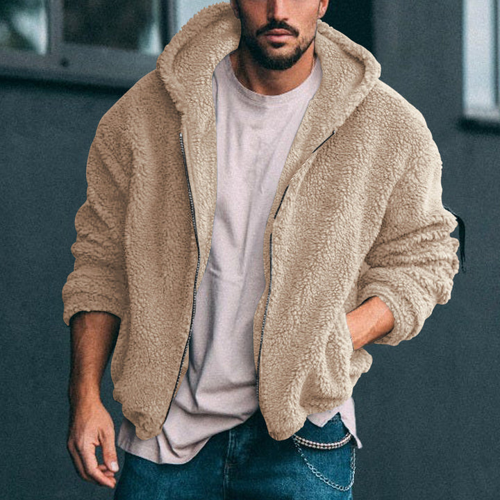 Herren Fleecejacke mit Kapuze und weich strukturiertem Innenfutter Drune