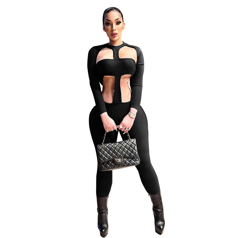 Damen Figurbetonter Einteiler mit Cut-Out-Details und langem Arm Drune