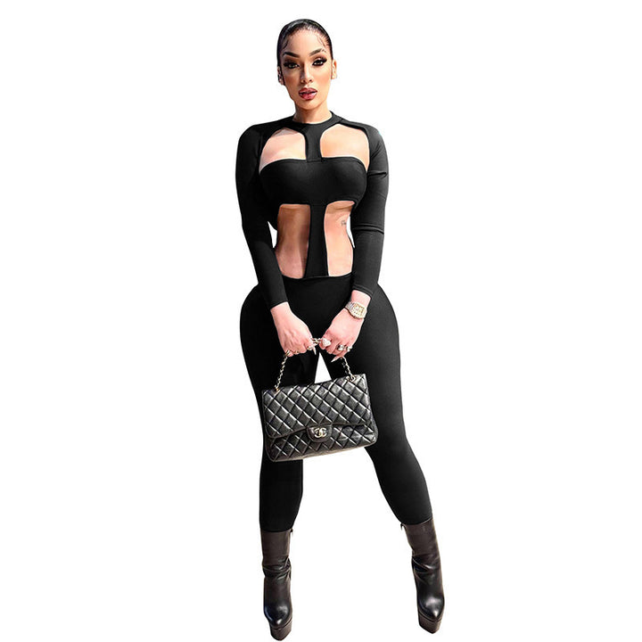 Damen Figurbetonter Einteiler mit Cut-Out-Details und langem Arm Drune