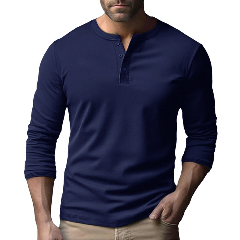 Herren Langarm-Henley-Shirt aus atmungsaktivem Baumwollmix Drune