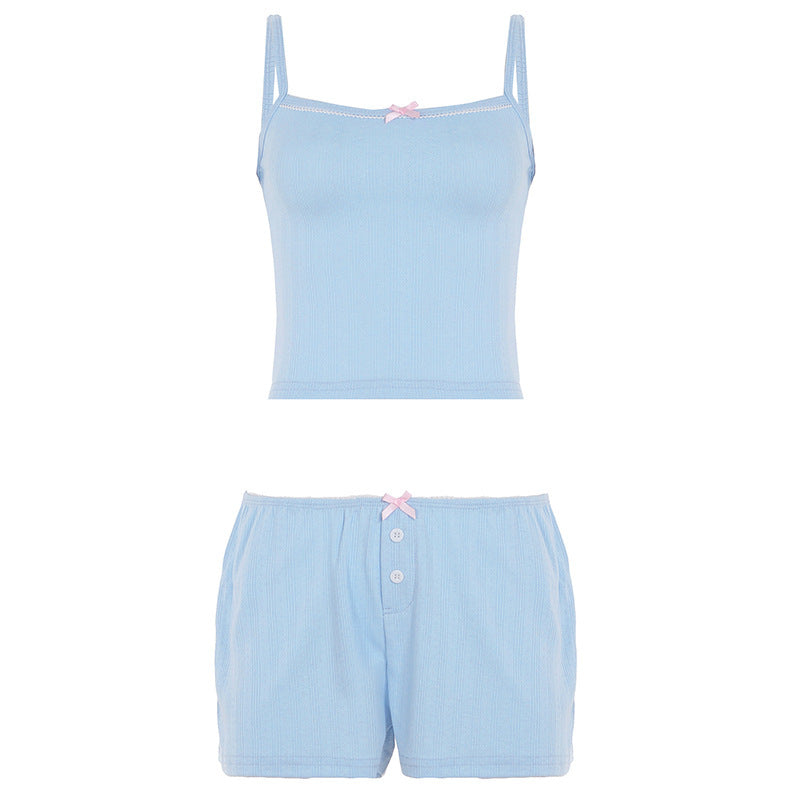 Damen Schlafanzug-Set mit Spaghetti-Trägern und geschmackvollen Knopfdetails Drune