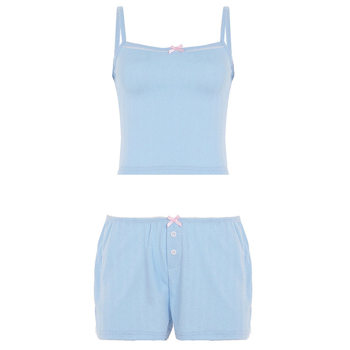 Damen Schlafanzug-Set mit Spaghetti-Trägern und geschmackvollen Knopfdetails Drune