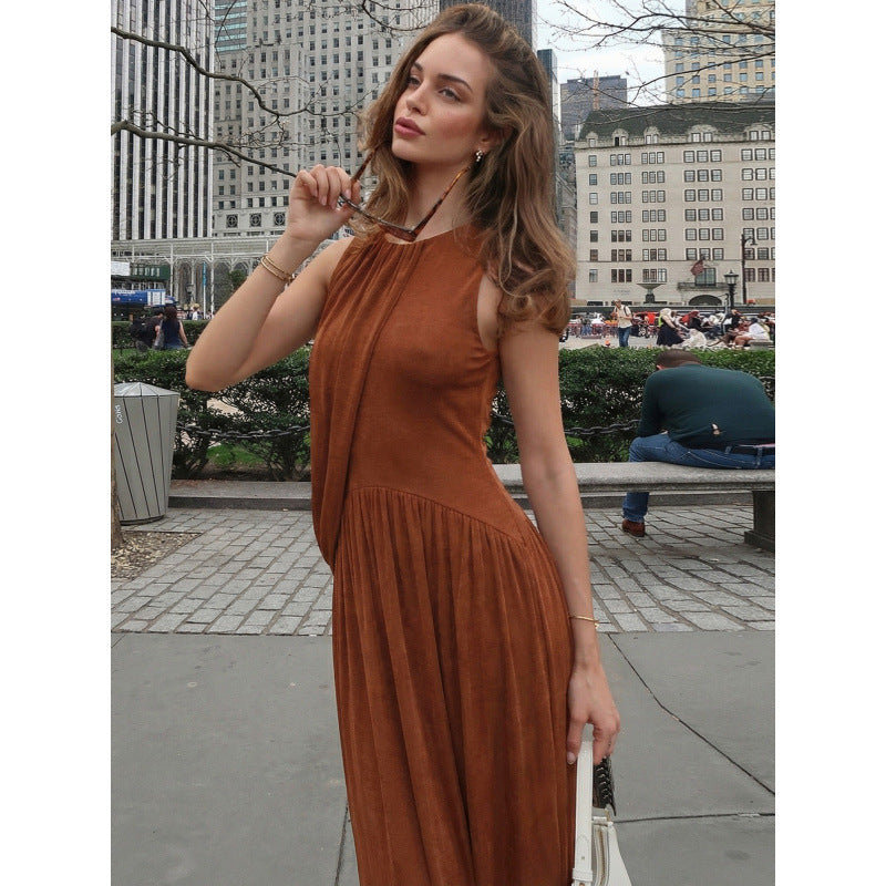 Damen Elegantes Maxikleid mit asymmetrischem Schnitt und fließendem Stoff Drune