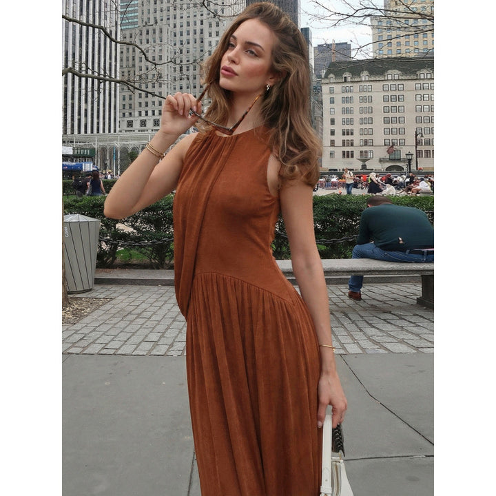 Damen Elegantes Maxikleid mit asymmetrischem Schnitt und fließendem Stoff Drune