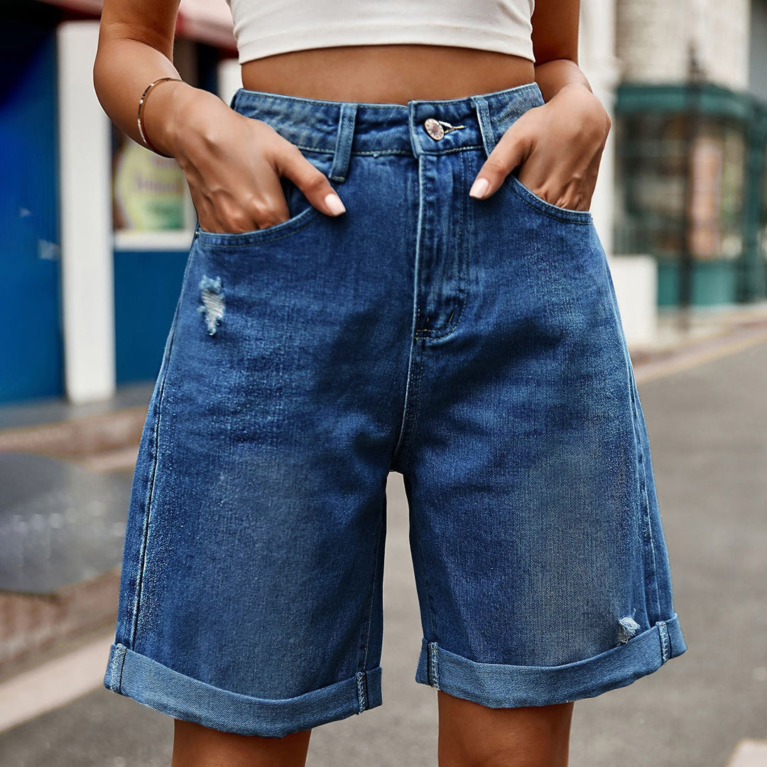 Damen entspannte Denim-Shorts mit umgeschlagenem Saum Drune