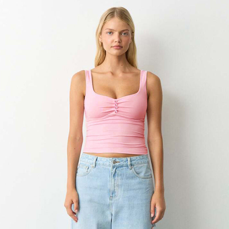 Damen modisches Bustier-Oberteil mit dekorativen Knopfdetails Drune
