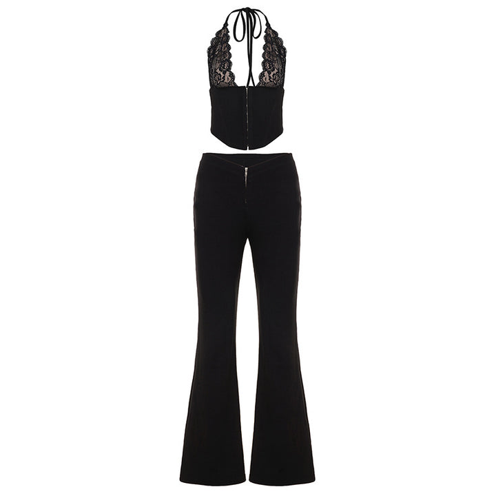 Damen Spitzen-Corsage mit tiefem V-Ausschnitt und modernen Rüschendetails Drune