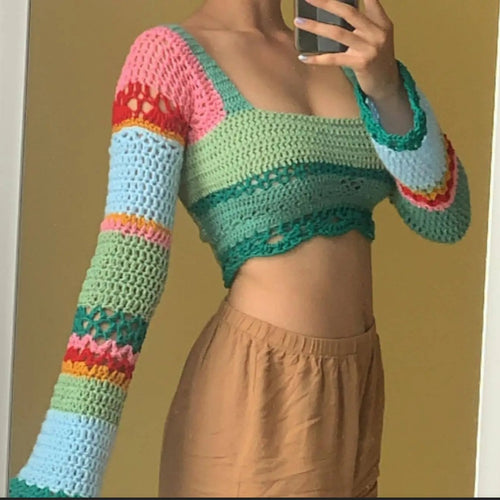 Damen Häkeloberteil mit transparenter Struktur und modischem Design Drune