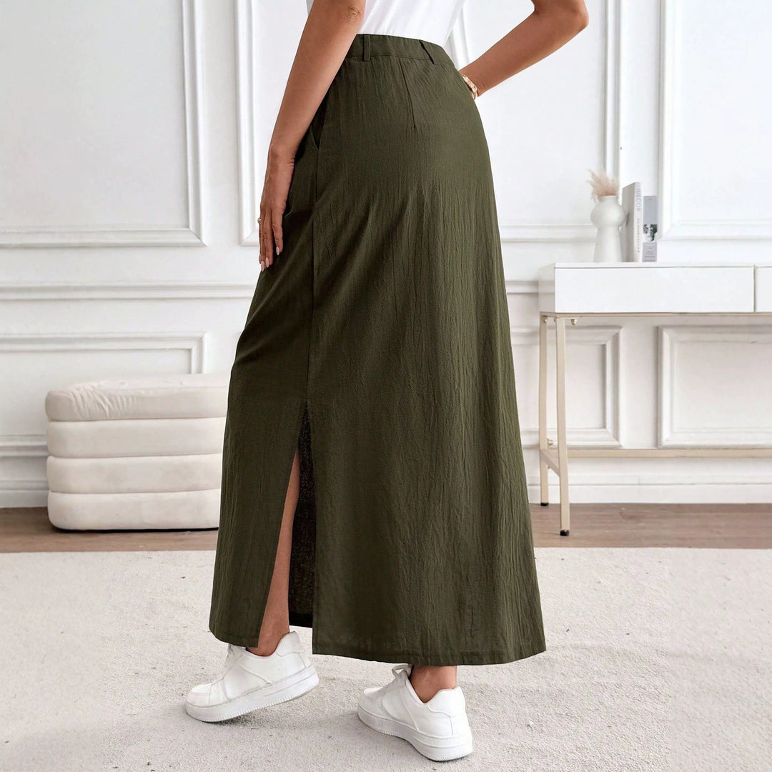 Damen Maxirock im lässigen Stil mit seitlichem Schlitz und hohem Taillenbund Drune