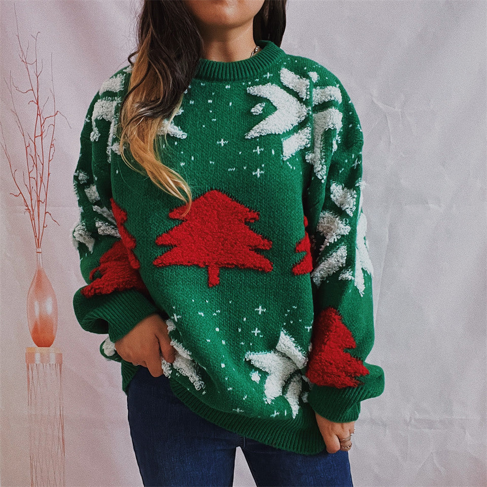 Damen Weihnachtspullover mit festlichem Motiv und voluminösen Ärmeln Drune