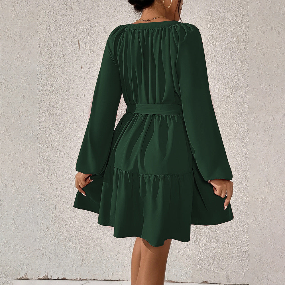 Damen Wickelkleid mit Rüschendetails und Taillengürtel Drune