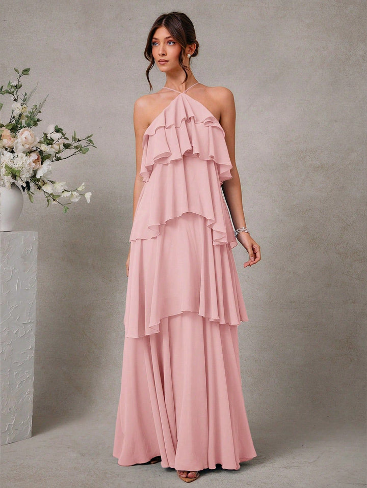 Damen Maxikleid mit voluminösen Rüschendetails und elegantem V-Ausschnitt Drune
