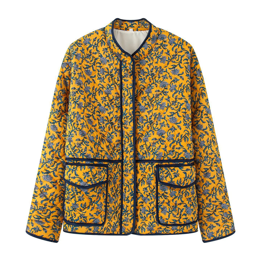 Damen gestepptes Blütenmuster-Jacke mit praktischen Taschen Drune