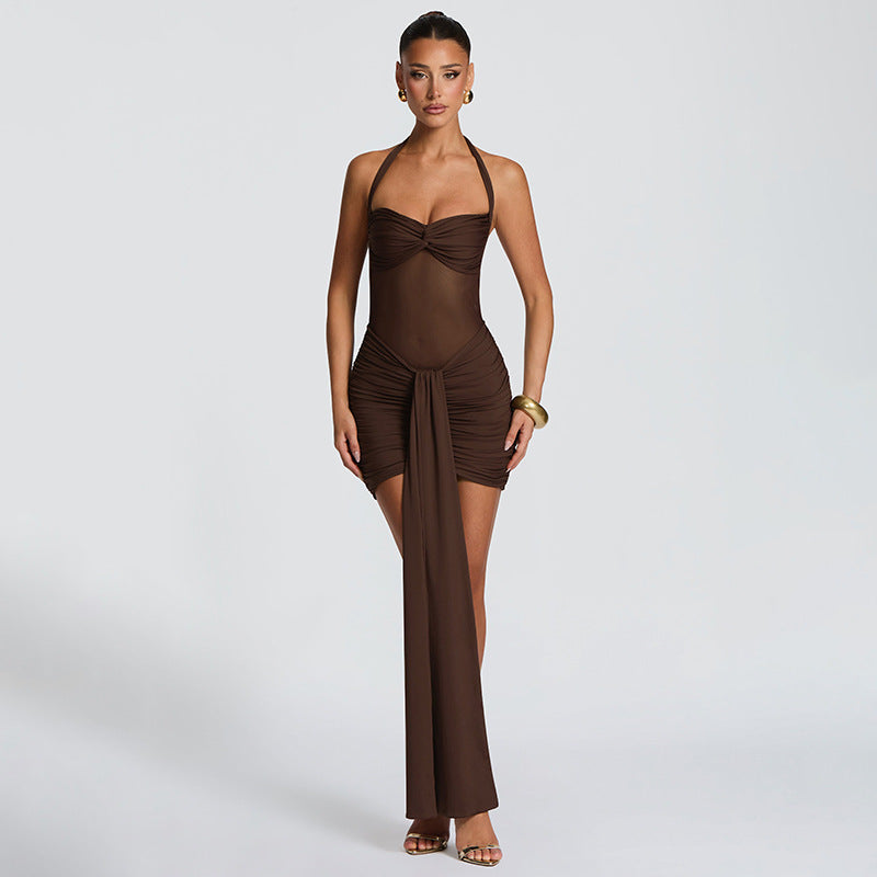 Damen Strandkleid mit raffiniertem Wickeldesign und charmanten Rüscheneffekt Drune