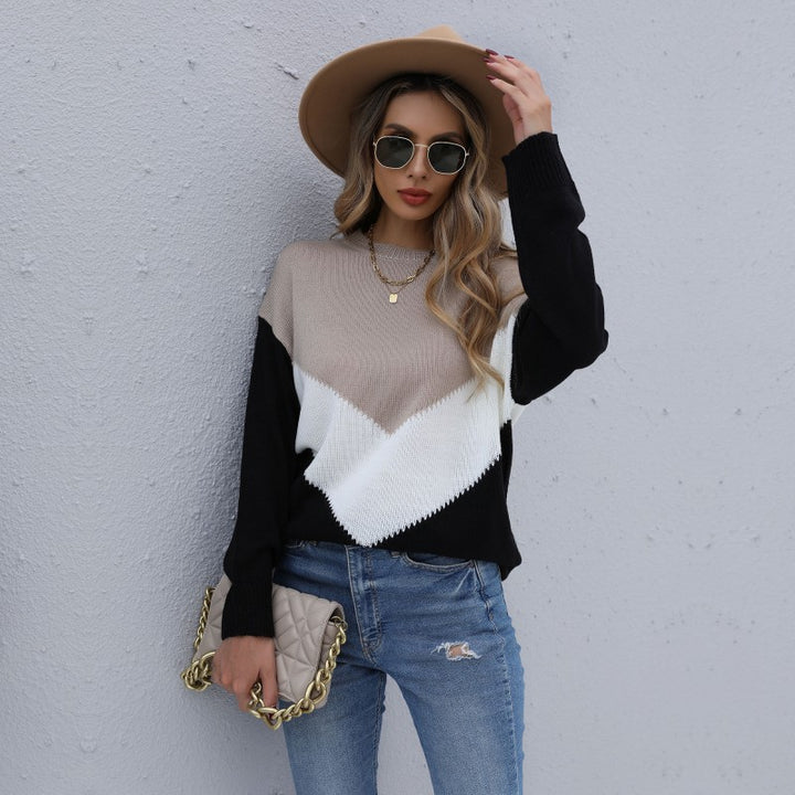 Damen lässiger Pullover mit V-Ausschnitt und geometrischem Muster Drune
