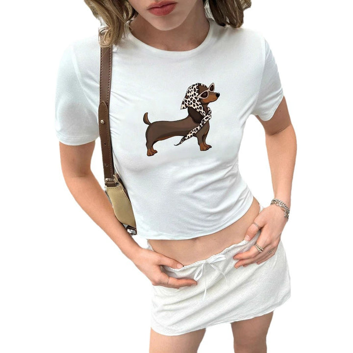 Damen Kurzarm T-Shirt mit künstlerischem Hundemotiv Drune
