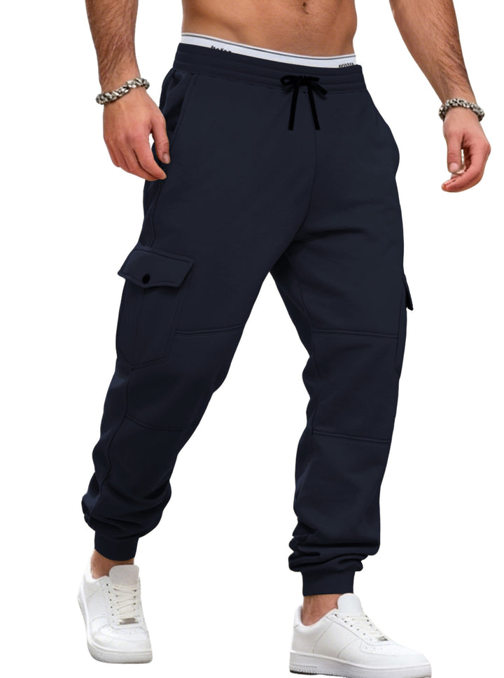 Herren nan sportive Jogginghose mit Cargotaschen Kordelzug und geripptem Knöchelsaum Drune