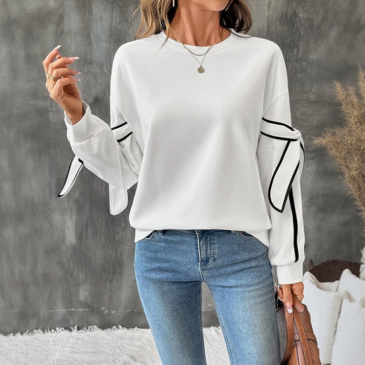 Damen Sweatshirt mit modischem Schleifendesign und Streifen Drune
