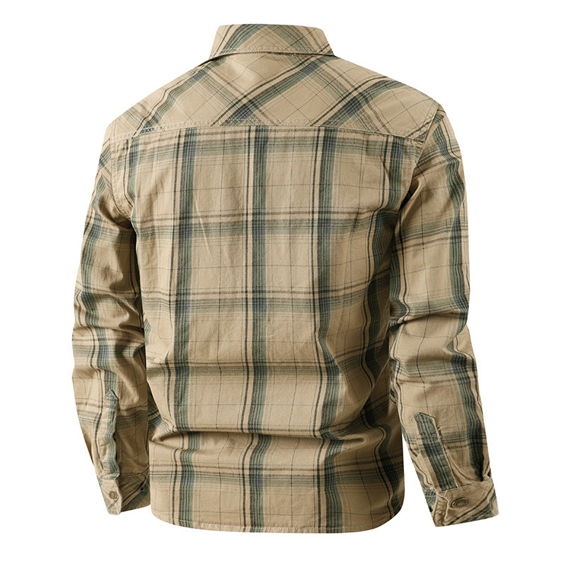 Herren nan kariertes Overshirtjacke aus Baumwoll-Twill mit doppelt verstärkten Brusttaschen und verlängertem Schnitt Drune