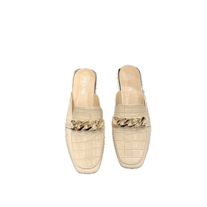 Damen Mules mit hochwertiger Kroko-Prägung und modischer Kettenapplikation Drune