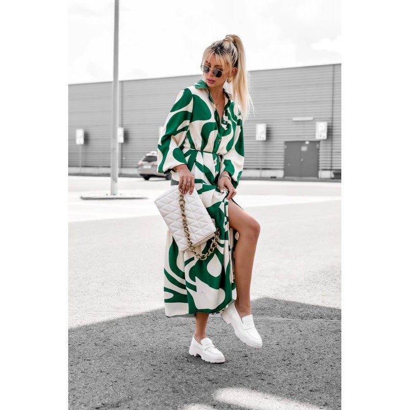 Damen Hemdblusenkleid mit asymmetrischem Schnitt und grafischem Design Drune