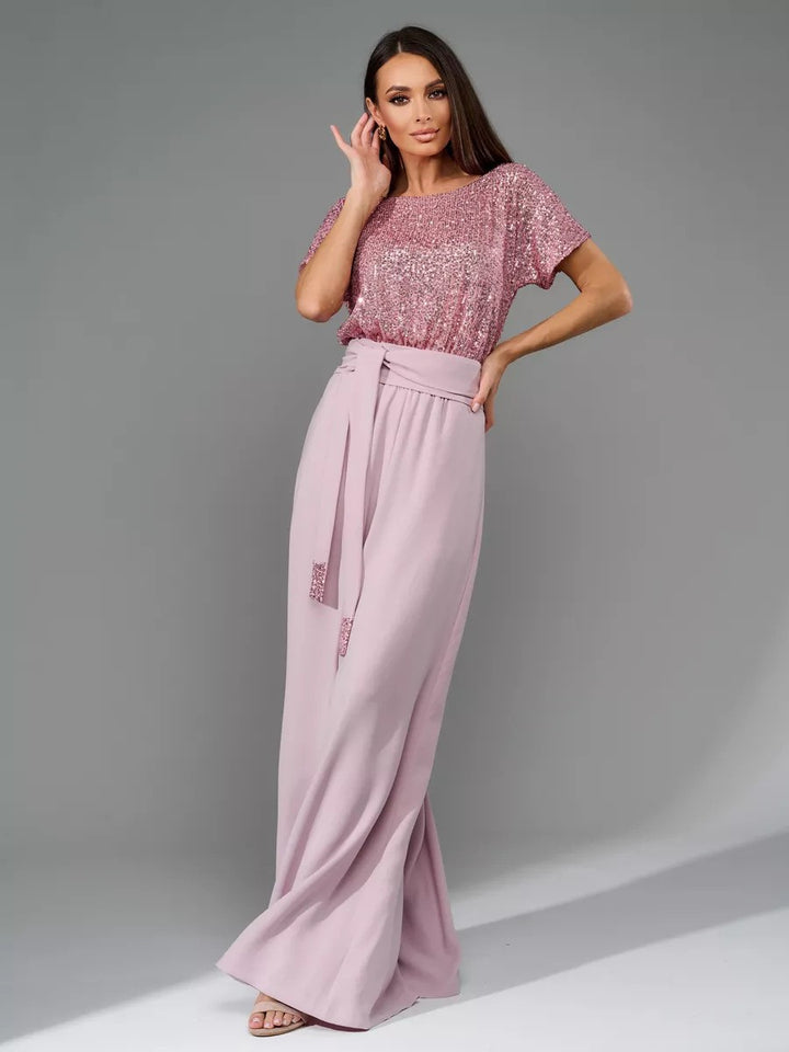 Damen Glamouröses Overalls mit glitzerndem Oberteil und weit geschnittenen Hosen Drune