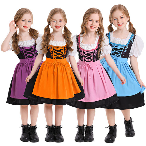Damen nan trachtiges Dirndlkleid mit geschnürtem Mieder, Puffärmeln und abnehmbarer Schürze Drune
