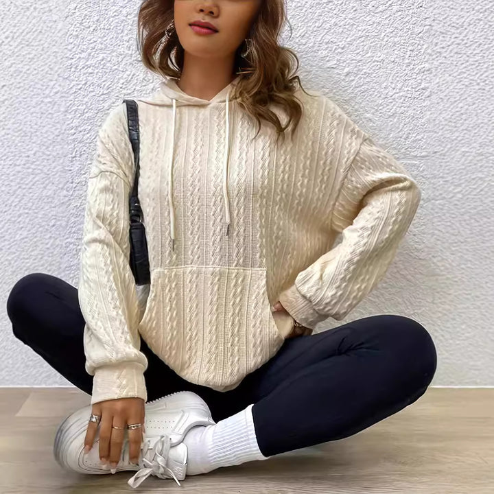 Damen lässiger Kapuzenpullover mit strukturiertem Rippmuster Drune