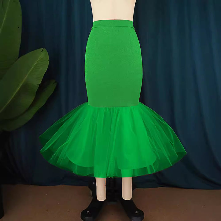 Damen eleganter Pencilrock mit voluminösem Tüllsaum Drune