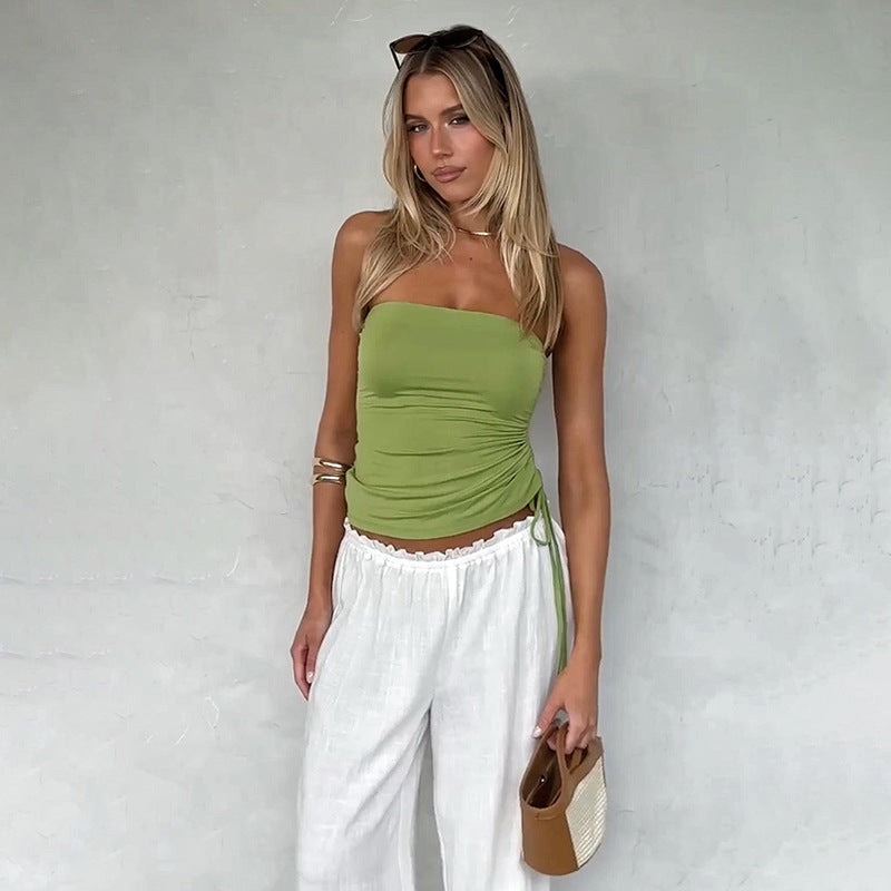 Damen elastisches Wickeloberteil mit zarter Raffung und taillierter Silhouette Drune