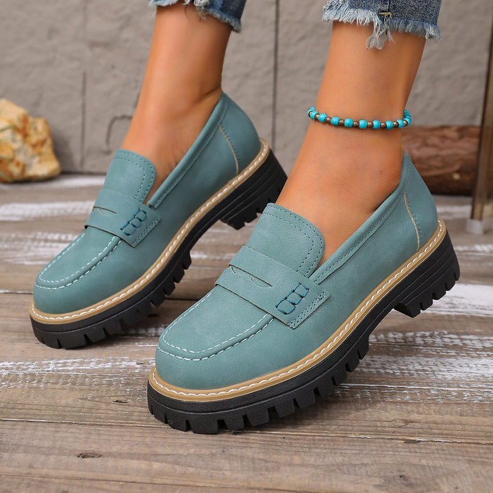 Damen lässiger Chunky-Loafer mit grober Profilsohle gepolstertem Komfortfußbett und dekorativem Steg Drune