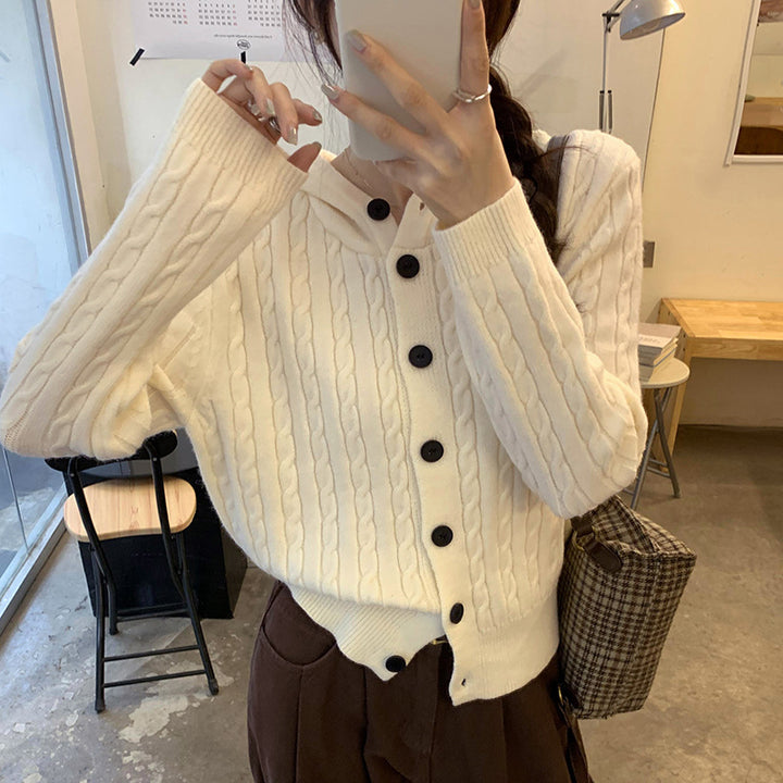 Damen Strickjacke mit Kapuze und dekorativem Zopfdesign Drune