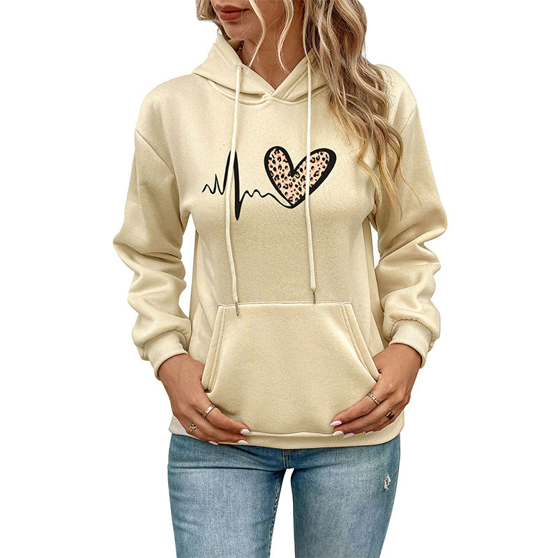 Damen Kapuzenpullover mit tierischem Herz-Design und praktischen Kängurutaschen Drune
