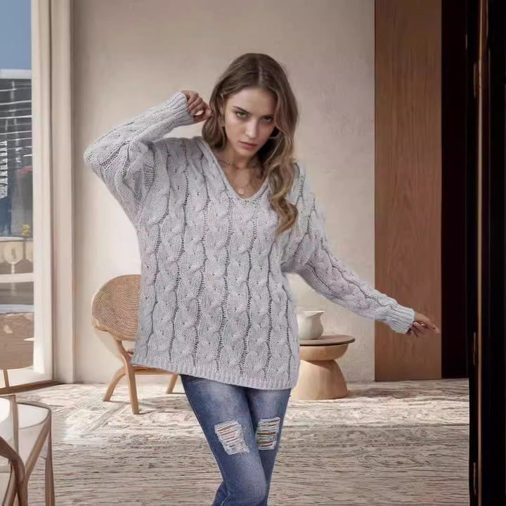 Damen Grobstrickpullover mit romantischem Zopfmuster und weitem Schnitt Drune