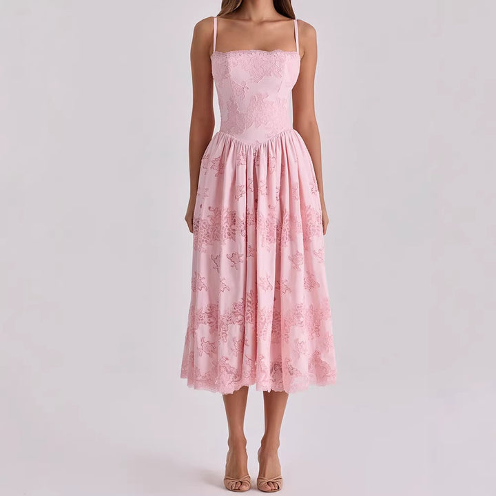 Damen Elegantes Maxikleid mit zarten Spitzenapplikationen Drune
