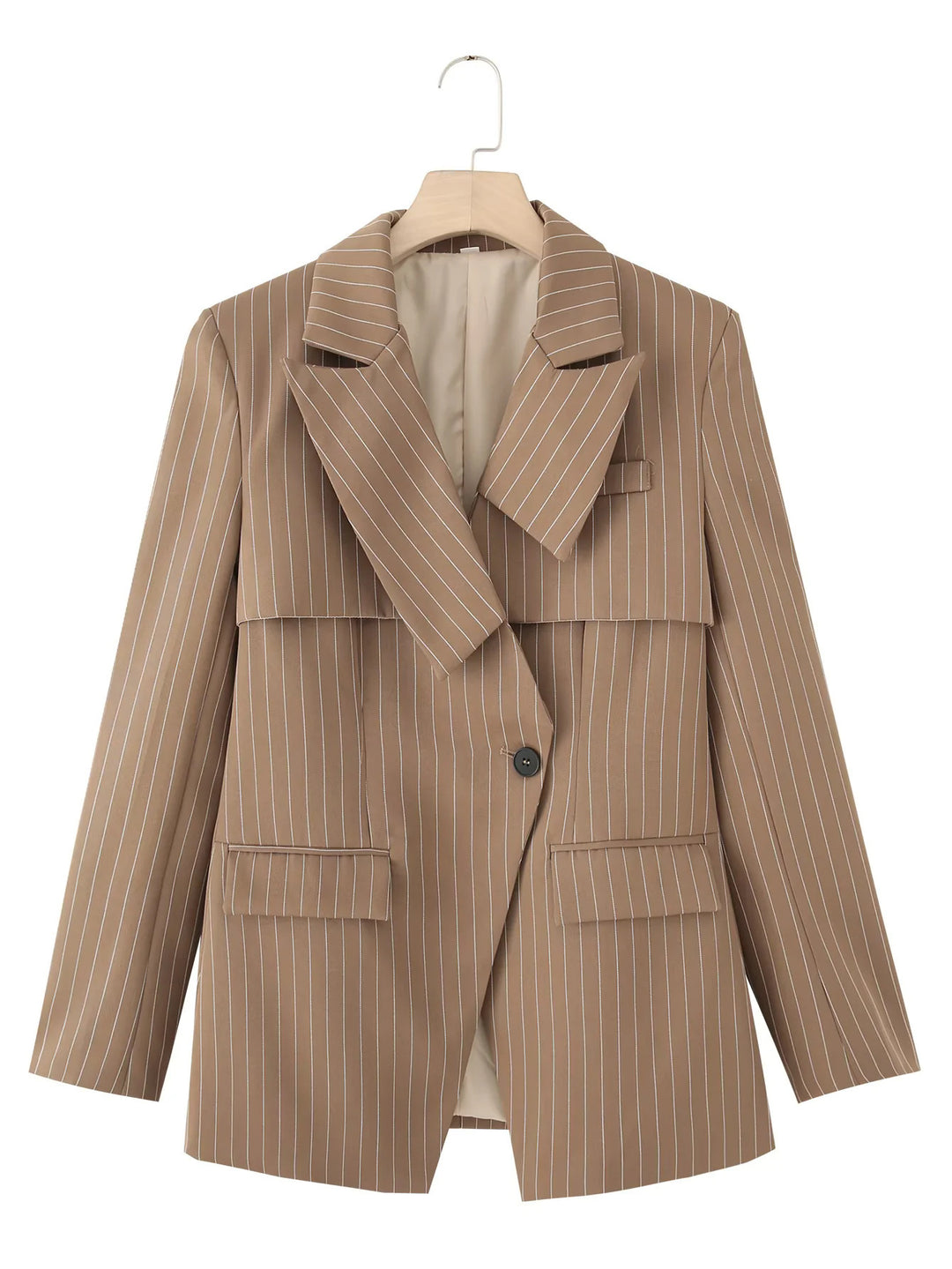 Damen modische Blazerjacke mit asymmetrischem Kragen und eleganten Nadelstreifen Drune
