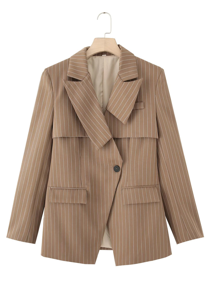 Damen modische Blazerjacke mit asymmetrischem Kragen und eleganten Nadelstreifen Drune