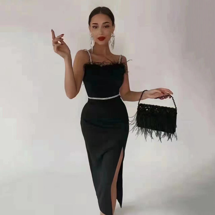 Damen Elegantes Abendkleid mit filigranem Spitzenbesatz und verführerischem Schlitz Drune