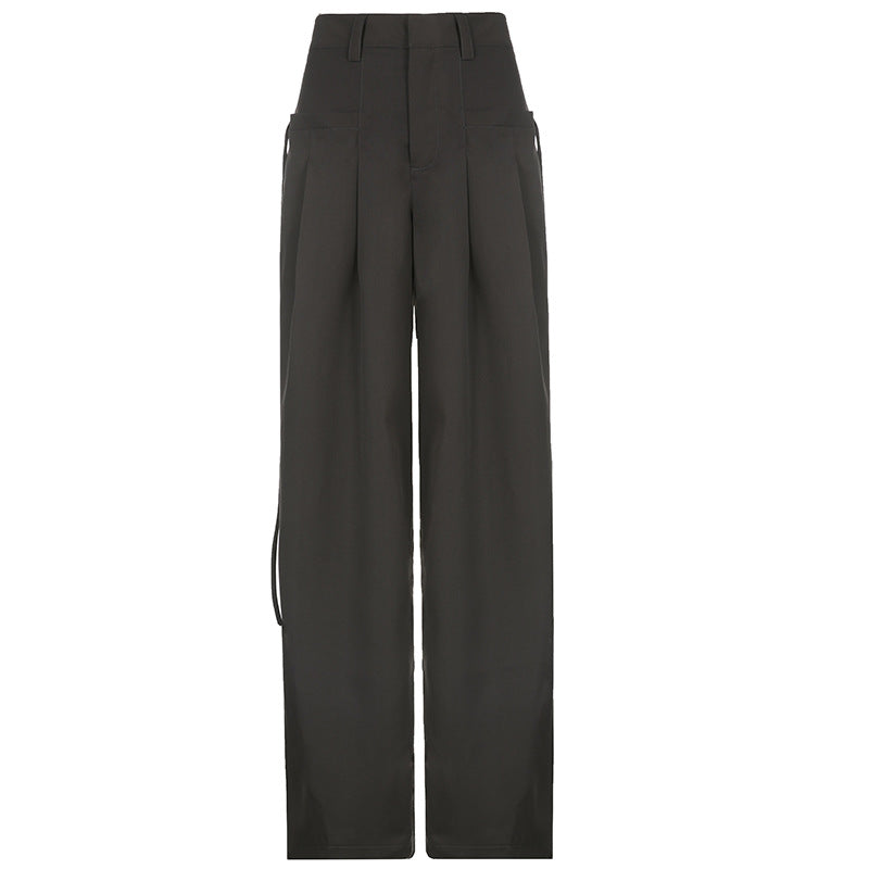 Damen weite Palazzo-Hose mit eleganten Falten und hohem Taillenbund Drune