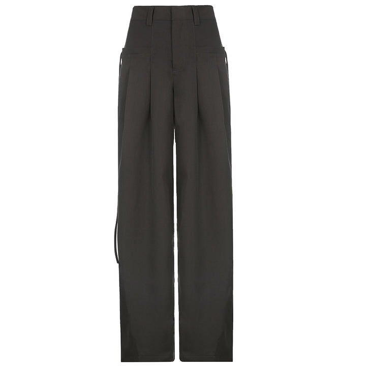 Damen weite Palazzo-Hose mit eleganten Falten und hohem Taillenbund Drune
