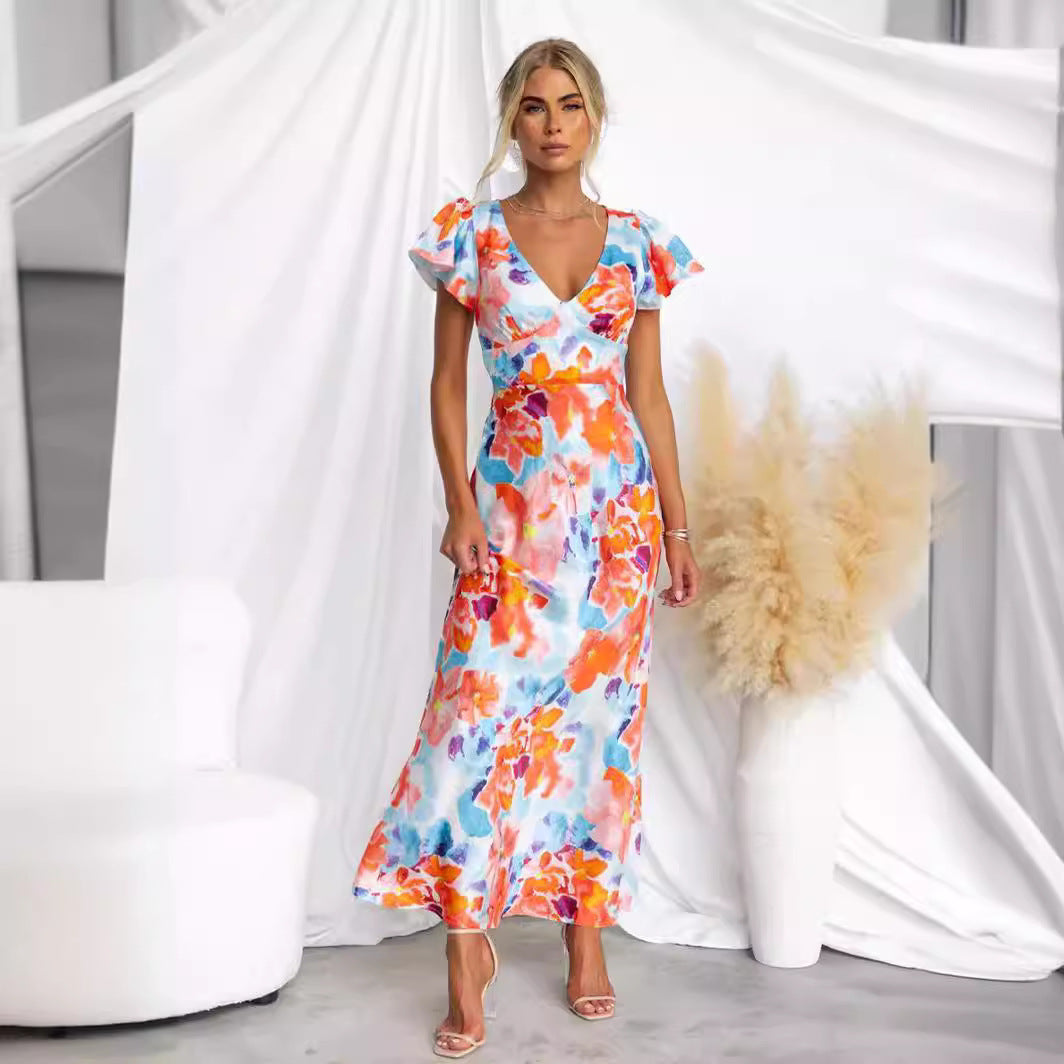 Damen Maxi-Kleid mit floralem Design und fließender Silhouette Drune