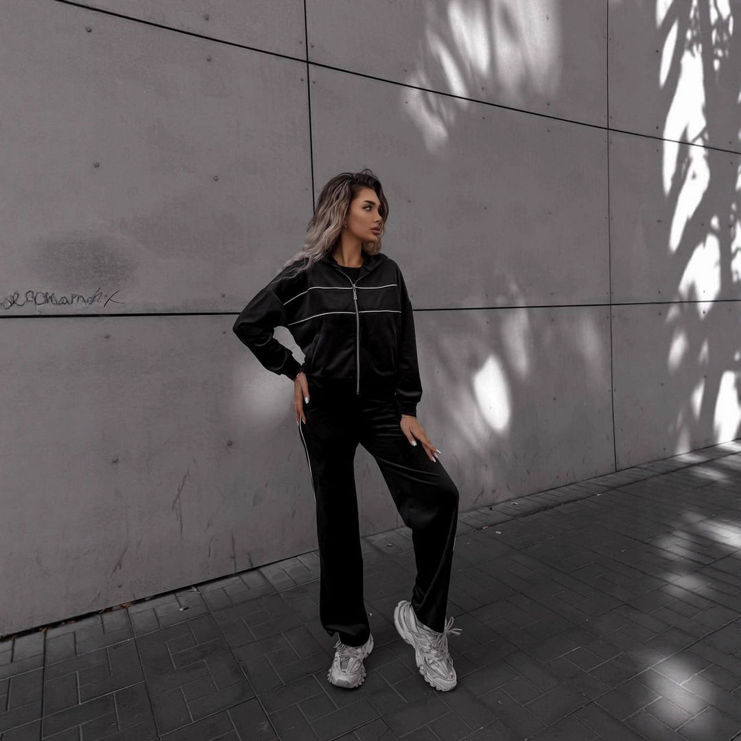 Damen Sportliches Fleece-Set mit Reißverschluss und Kapuze Drune