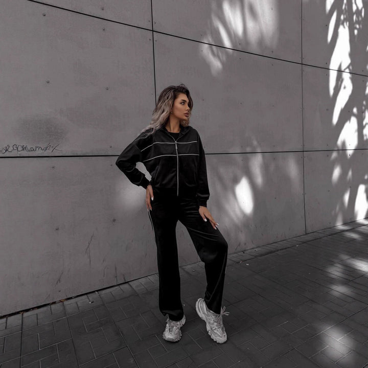 Damen Sportliches Fleece-Set mit Reißverschluss und Kapuze Drune