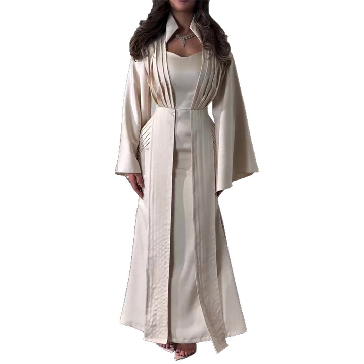 Damen elegantes Maxikleid mit schickem Taillenschnitt und luxuriösem Satinbesatz Drune
