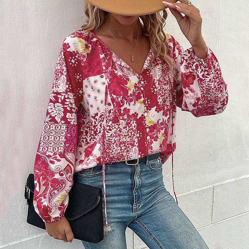 Damen modisches Blusenshirt mit floralem Muster und lässigem Design Drune