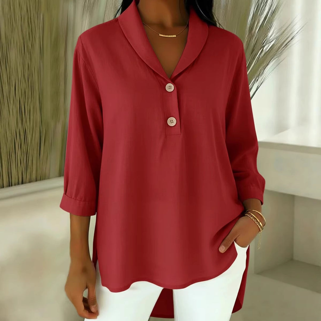 Damen Elegantes Hemd mit modernem Kragen und Knopfdetails Drune